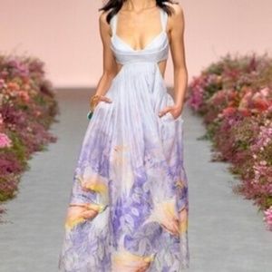 Zimmermann cutout printed linen and silk blend midi dress